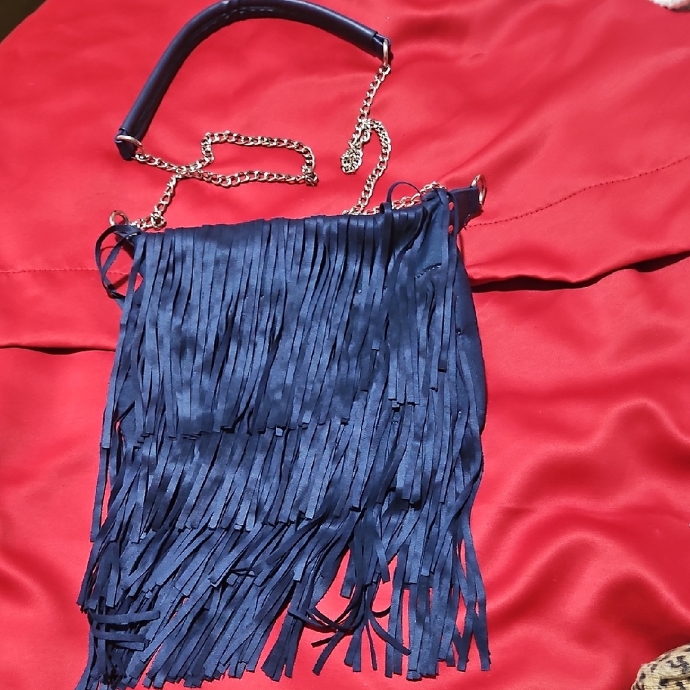 Fringe Blue Shoulder Bag
